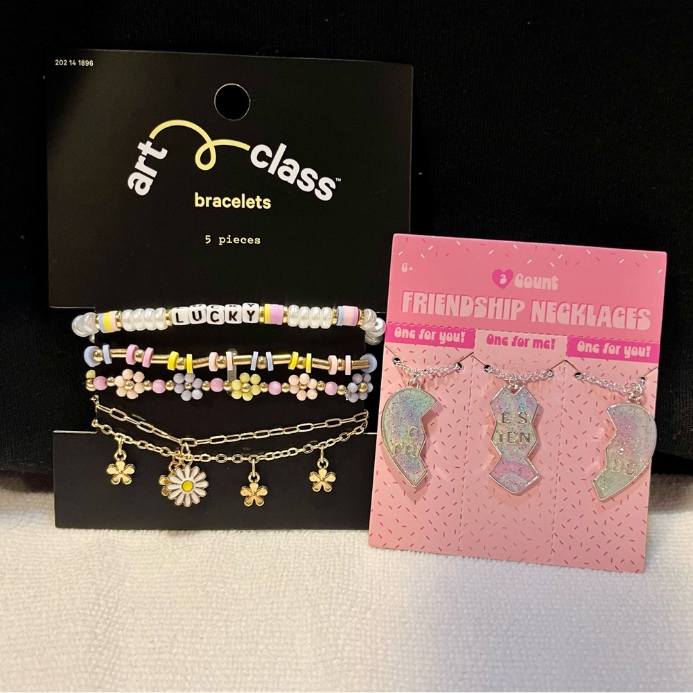 3/$15* Art Class Kids Friendship Bracelet and Necklace Set - White, Pink, Yellow